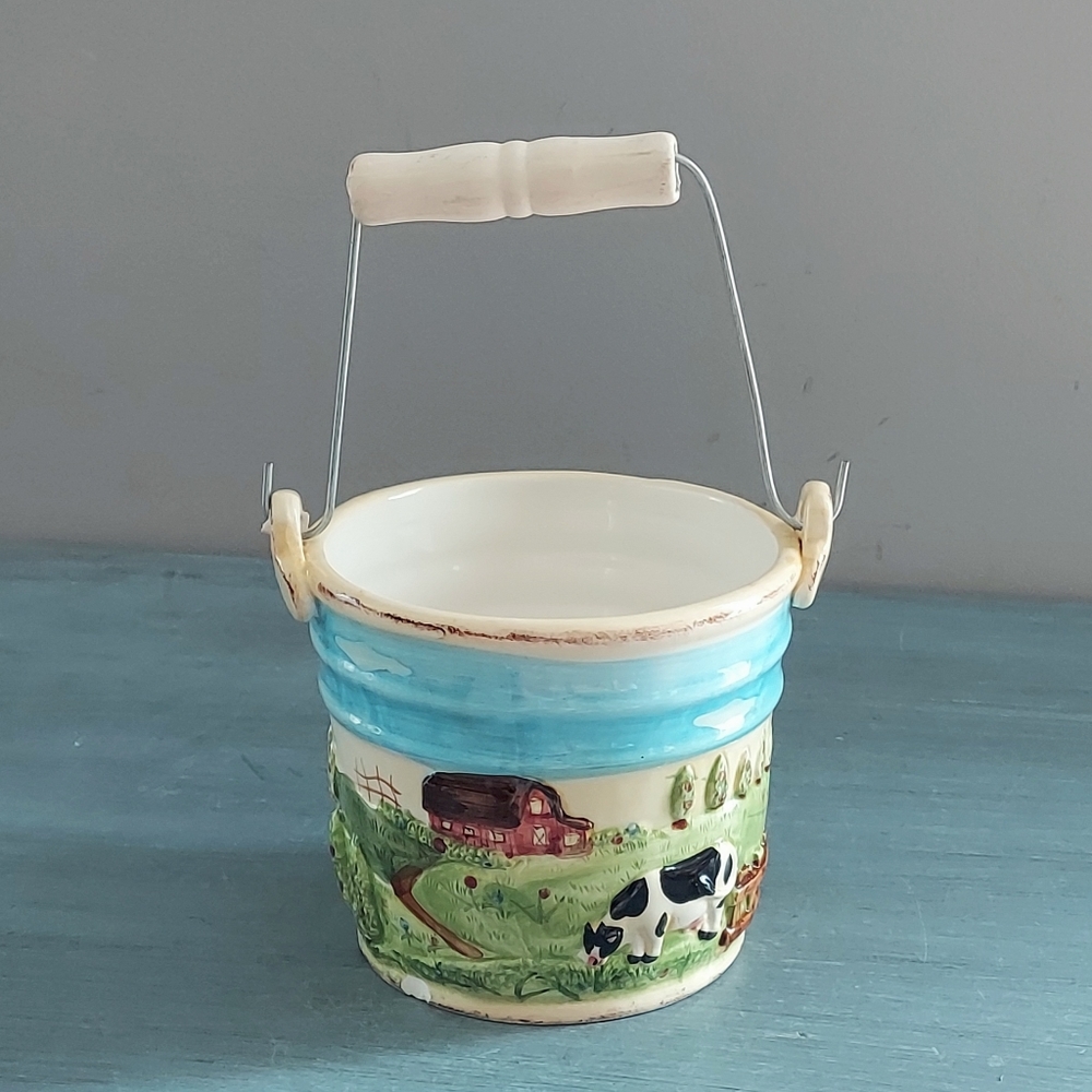 Vintage Farm Scene Decorative Bucket